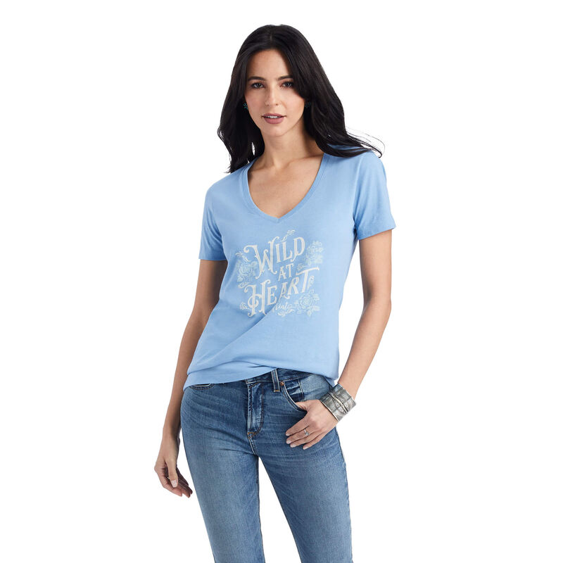 Ariat T-Shirts Damen - Wild Heart HellBlau ( WDUPO-3165 )